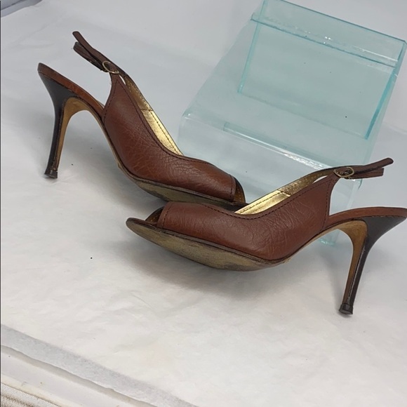 Dolce & Gabbana Sz 36 Brown Leather Peep Toe Heels - Picture 10 of 14